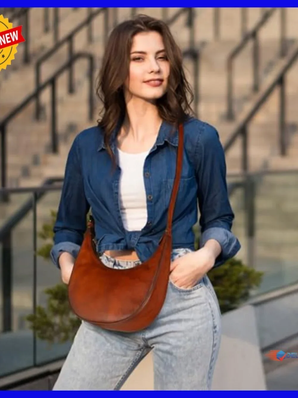 Leather Hobo Crossbody Bag with Adjustable Strap, 10.5x11.6 Inches